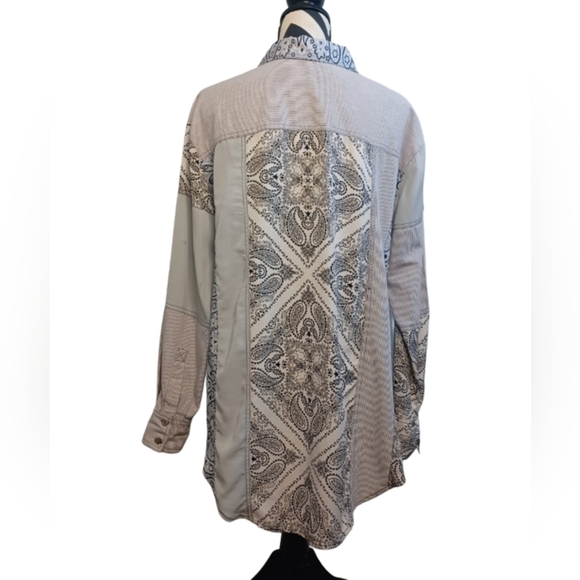 Free People Boho All Patched Up Chambray Bandana Button Down Shirt - Picture 2 of 13